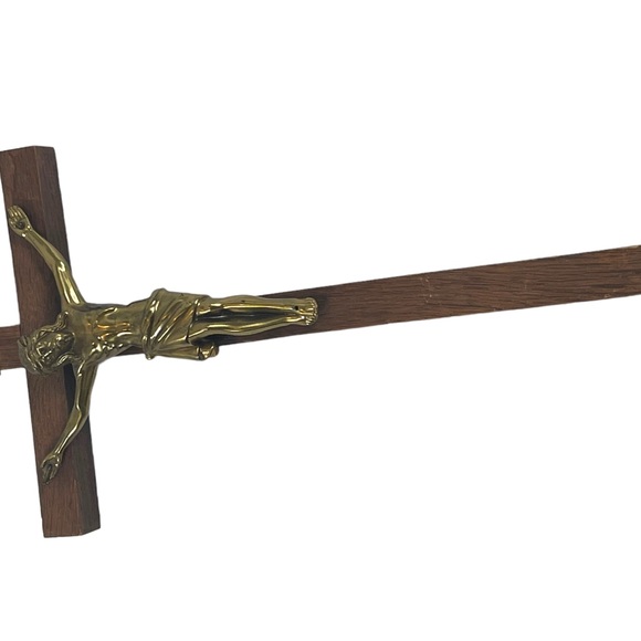 Vintage solid wood brass Jesus wall Crucifix Catholic Religious - Picture 6 of 9